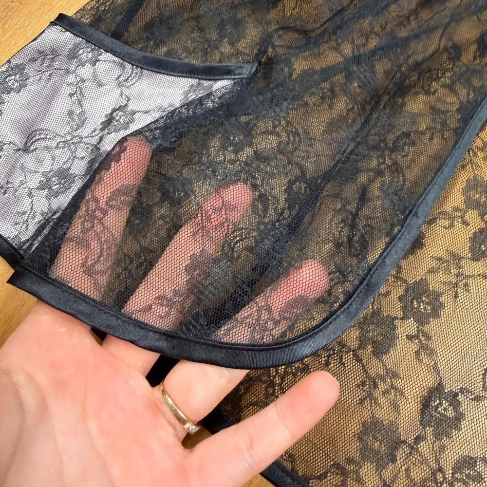 Victoria's Secret Black‎ Pink Lace Underwire Babydoll Chemise Lingerie 36D 03-15